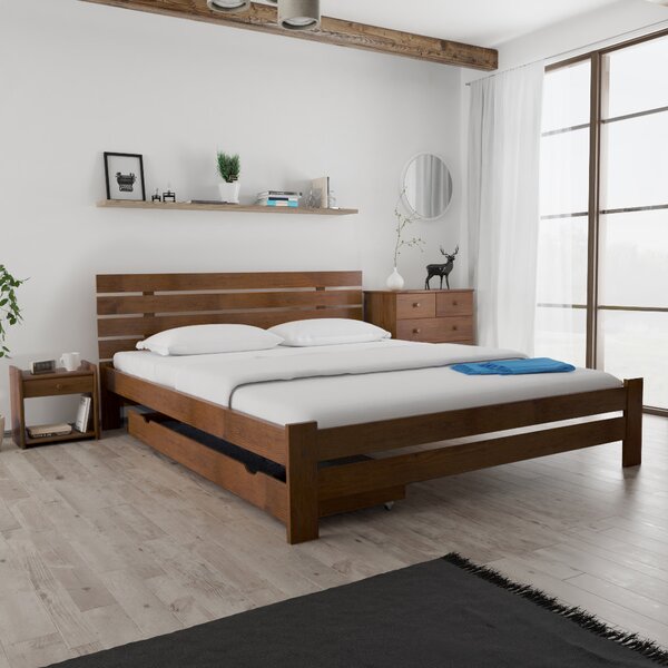 Pat inalt Paris, stejar 180x200 cm Saltele: Fara saltea, Somiera pat: Cu lamele drepte