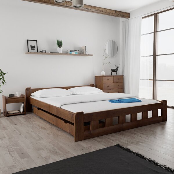 Pat inalt Naomi 180x200 cm, stejar Saltele: Fara saltea, Somiera pat: Cu lamele drepte