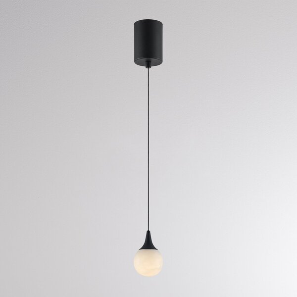 Molto Luce Lampă suspendată LED ARE, negru, alabastru, Ø 8 cm, CCT, DALI, reglabil, Negru, Camera de zi / sufragerie, Piatră, Modern, glob
