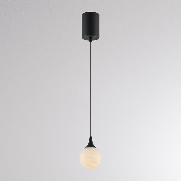 Molto Luce Lampă suspendată LED ARE, negru, alabastru, Ø 10 cm, CCT, DALI, reglabil, Negru, Camera de zi / sufragerie, Piatră, Modern, glob
