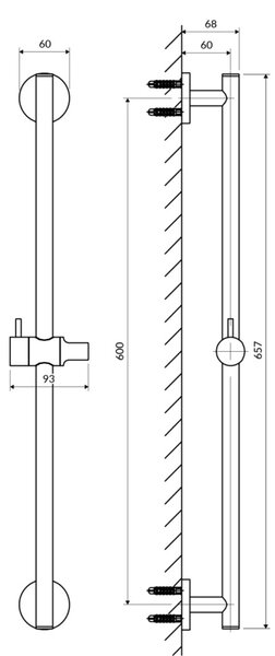 Suport de dus Omnires, bară glisantă, 66 cm, auriu lucios