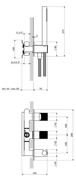 Baterie de dus incastrat Omnires Contour antracit
