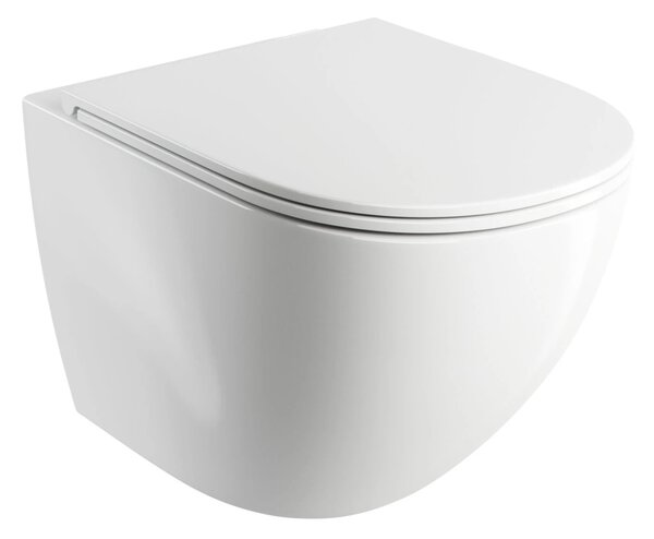 Set vas WC suspendat, Omnires Ottawa, cu capac quick release si soft close alb lucios