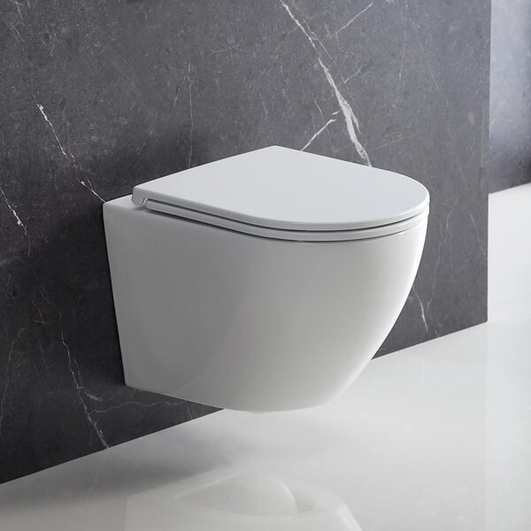 Set vas WC suspendat, Omnires Ottawa, cu capac quick release si soft close alb lucios