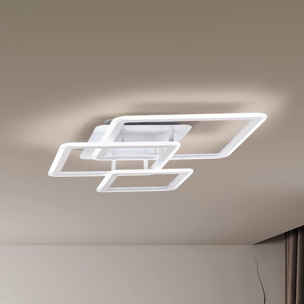 FISCHER & HONSEL Plafonieră LED Gelder, alb nisip, lungime 65 cm, metal, RGBW, CCT, reglabil, Alb, Camera de zi / sufragerie, Modern