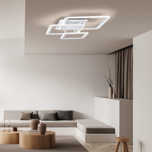 FISCHER & HONSEL Plafonieră LED Gelder, alb nisip, lungime 65 cm, metal, RGBW, CCT, reglabil, Alb, Camera de zi / sufragerie, Modern