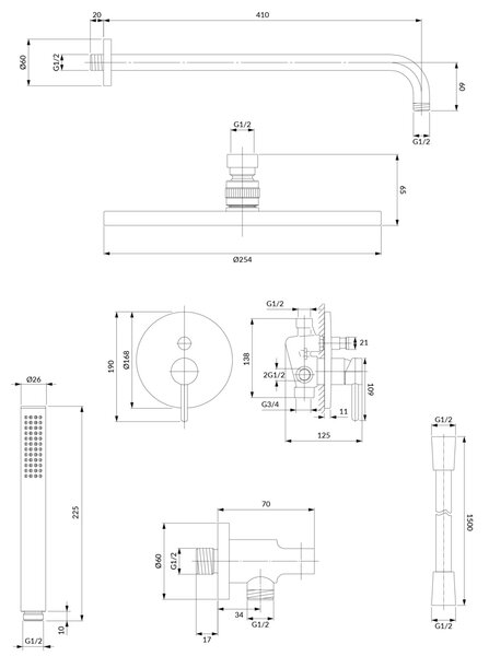 Set de dus incastrat Omnires Y pentru, alb mat