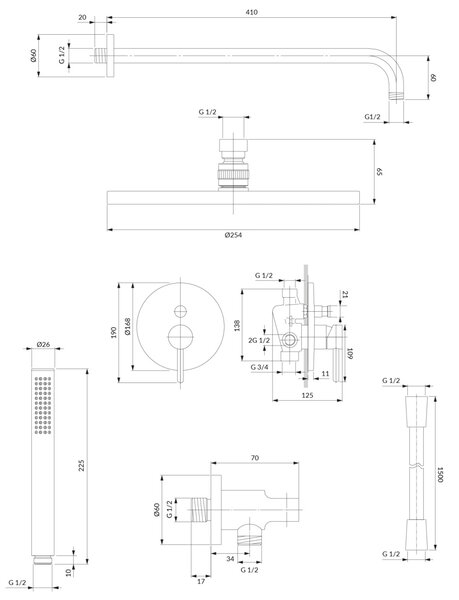 Set de dus incastrat Omnires Y pentru, alb mat