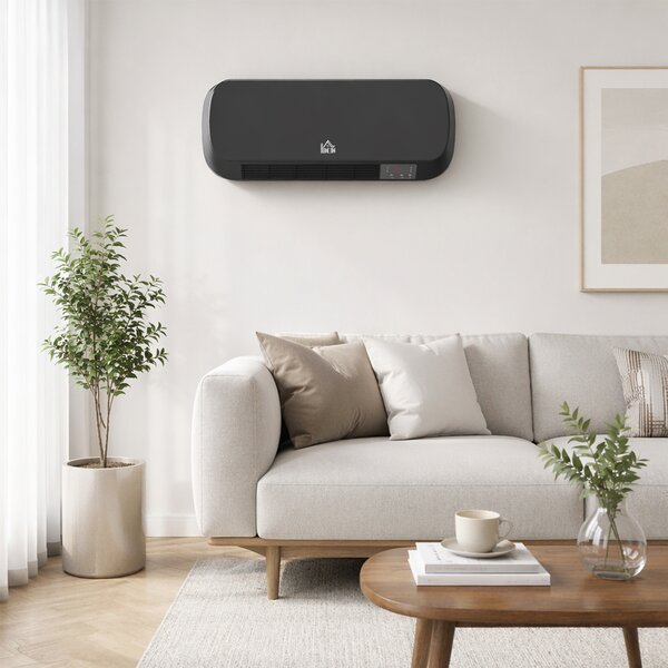 HOMCOM Aerotermă Electrică de Perete cu Telecomandă și Timer 12h, Negru | Aosom Romania