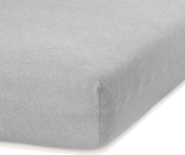 Cearceaf gri deschis din frotir cu elastic 140x200 cm Ruby – Restilo