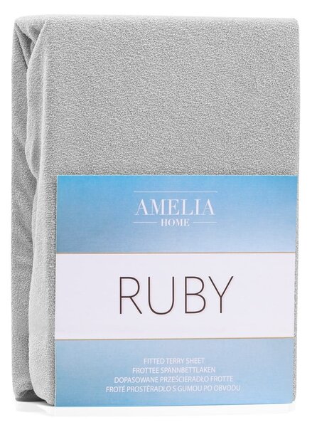 Cearceaf gri deschis din frotir cu elastic 140x200 cm Ruby – Restilo