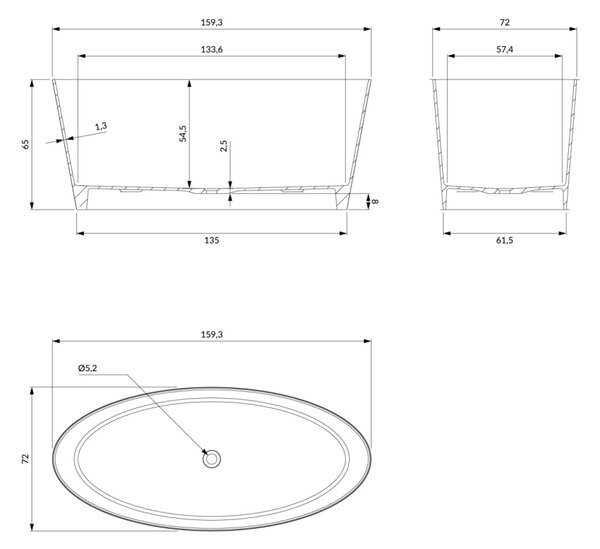 Cada freestanding, Omnires ROMA M+, 159 x 72 cm, alb lucios