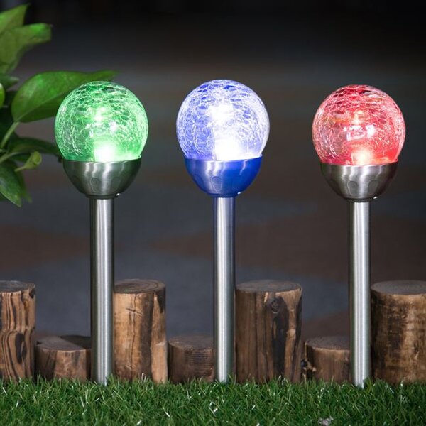 Set 3 x lampa solara glob, 27 cm, culori interschimbabile