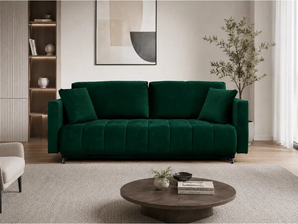 Canapea extensibila ALDO 3L, stofa catifelata verde - Monolith 37, cu