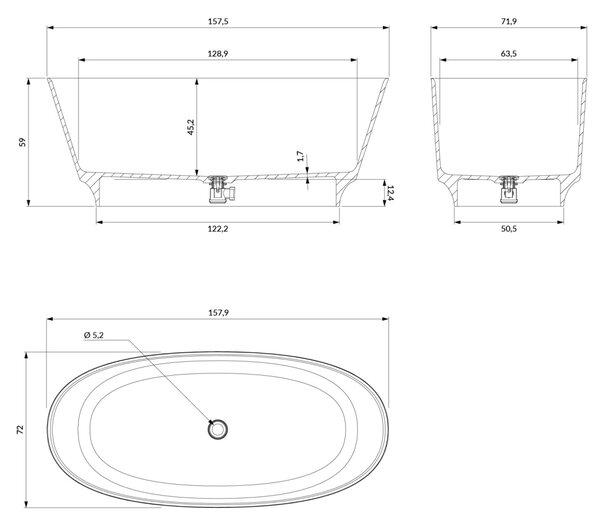 Cada freestanding, Omnires NEO M+, 158 x 72 cm, alb lucios