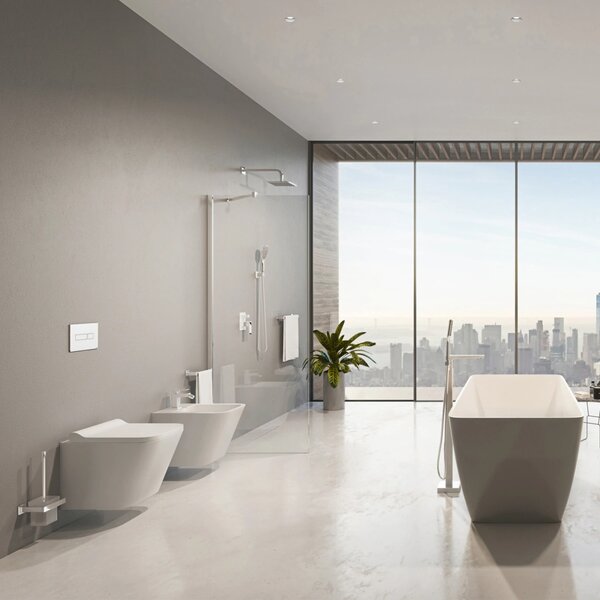 Set vas WC suspendat, Omnires Fontana, cu capac quick release si soft close alb lucios