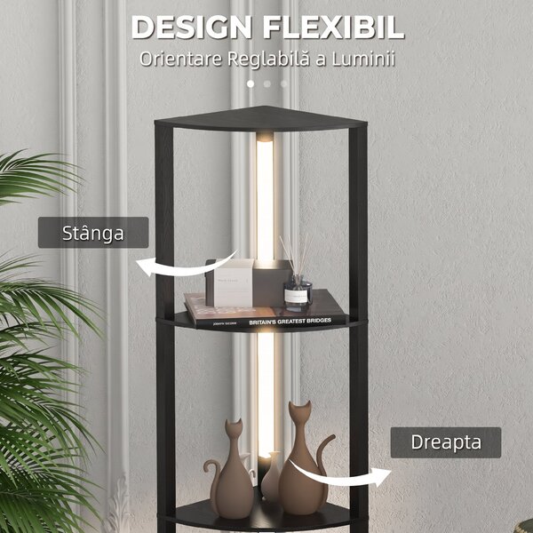 Lampa de Podea LED cu Rafturi, Lampa Moderna Independenta de Colt pentru Camera de Zi cu Lumina Alba Calda Reglabila, Negru HOMCOM | Aosom Romania