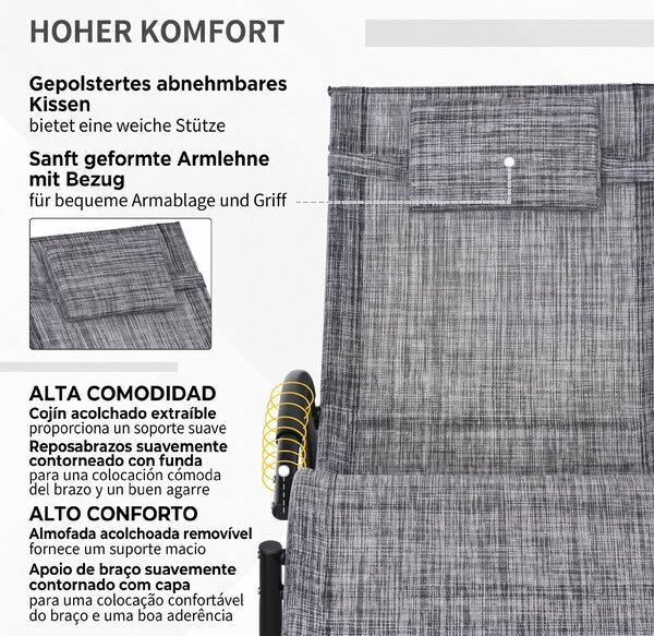 Outsunny Șezlong de Grădină, Balansoar cu Gravitație Zero, Șezlong Impermeabil cu Tetieră, 155x61x88 cm, Gri | Aosom Romania