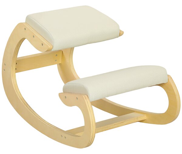 HOMCOM Scaun Ergonomic Postural din Material Textil, Scaun pentru Genunchi cu Mișcare de Legănare, 55x85x55 cm, Alb Crem | Aosom Romania