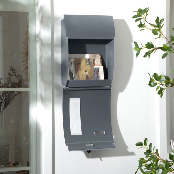 HOMCOM Cutie Postala Curbata din Otel Zincat cu 3 Fante si 2 Chei de Securitate incluse, 45x10x32 cm, Gri | Aosom Romania