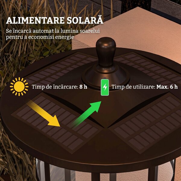 Outsunny Lampă Solară, Lumină Stradală în Aer Liber, Impermeabil pentru Terasă, Grădină, Curte, Cale, 23.5x23.5x184 cm, Alb | Aosom Romania