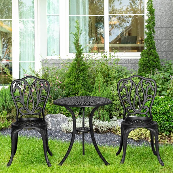 Outsunny Set de Grădină Exterior, Masă Rotundă și Scaune din Aluminiu, Masă de Bistrou cu Orificiu pentru Umbrelă, Mobilier pentru Terasă, Grădini, Verande, Balcoane, Lângă Piscină – Negru | Aosom Romania