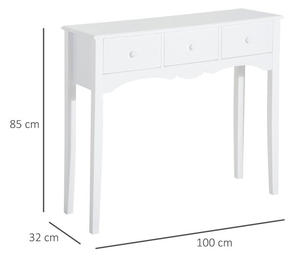 HOMCOM Masă Consolă Modernă cu 3 Sertare, Consolă de Intrare din MDF, pentru Hol, Sufragerie, 100x32x85 cm, Alb | Aosom Romania