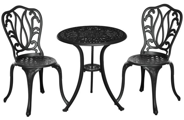 Outsunny Set de Grădină Exterior, Masă Rotundă și Scaune din Aluminiu, Masă de Bistrou cu Orificiu pentru Umbrelă, Mobilier pentru Terasă, Grădini, Verande, Balcoane, Lângă Piscină – Negru | Aosom Romania