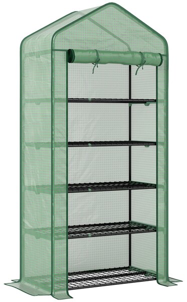 Outsunny Seră Mini pe 5 Niveluri cu Husă Ranforsată, Seră Portabilă cu Ușă Rulabilă și Rafturi de Sârmă, 193x90x49 cm, Verde | Aosom Romania