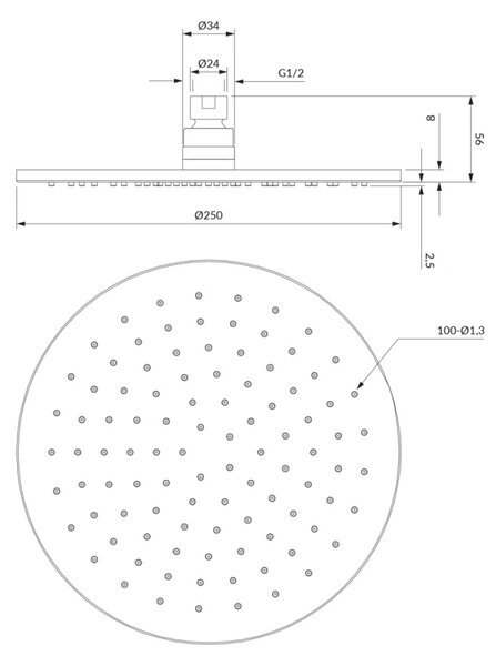 Palarie de dus, Omnires SLIMLINE, 25 cm, cupru periat