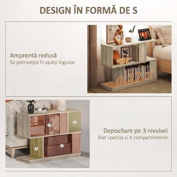 HOMCOM Măsuță de cafea modernă în formă de S cu 4 rafturi 90x30x61 cm Lemn | Aosom Romania