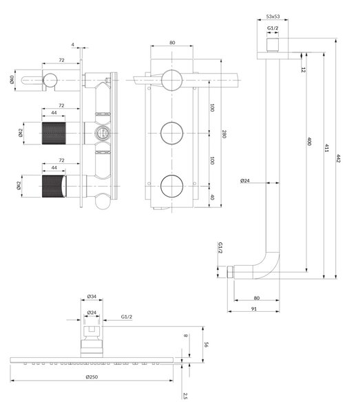 Set de dus incastrat, Omnires CONTOUR, antracit periat