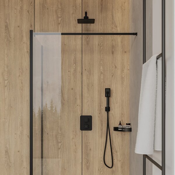 Set de dus incastrat, Omnires PARMA, cu termostat, negru mat