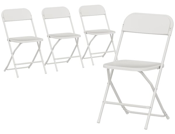 HOMCOM Set de 4 Scaune Pliabile cu Găuri de Drenaj din Plastic și Metal, 45x49x79.5 cm, Alb | Aosom Romania