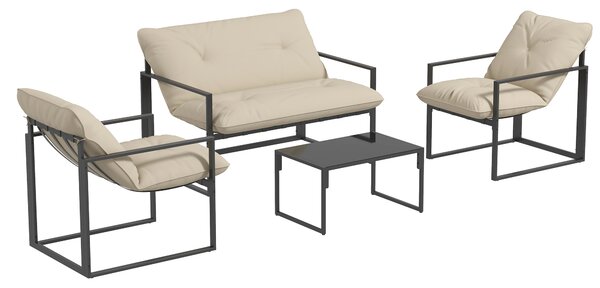 Outsunny Set Mobilier de Exterior cu Masă din Sticlă, Canapea, 2 Fotolii și Perne, Bej | Aosom Romania