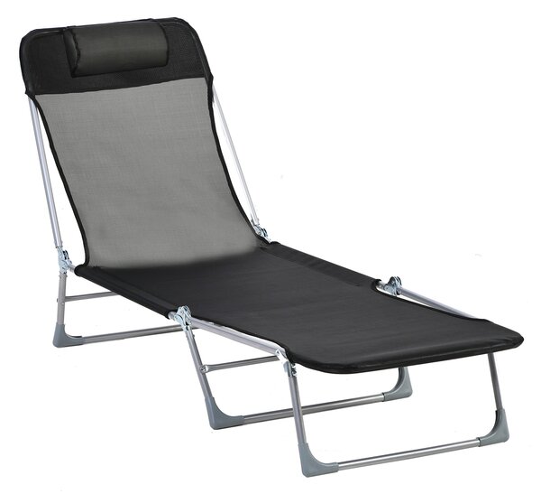 Outsunny Șezlong Pliabil cu Spătar Reglabil pe 5 Nivele și Pernă, Șezlong de Grădină cu Material Respirabil Textilen, pentru Plajă, Piscină, Grădină, 182x56x28 cm, Negru | Aosom Romania