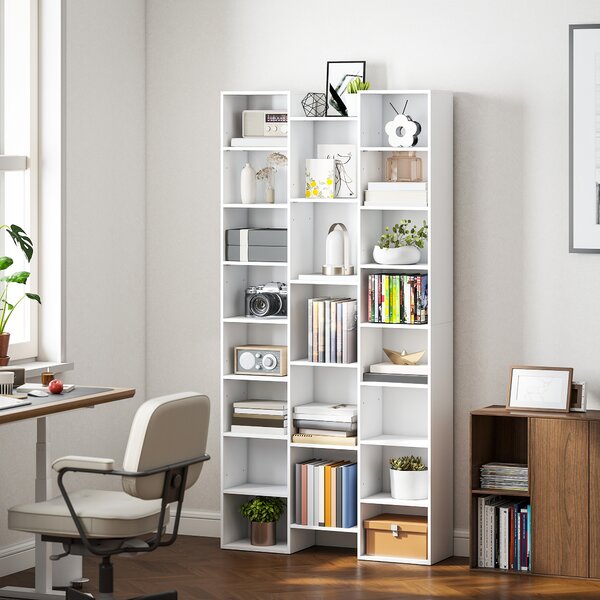 HOMCOM Bibliotecă Modernă din Lemn, Înălțime 181 cm, cu 21 Compartimente și 10 Rafturi Reglabile, Alb | Aosom Romania