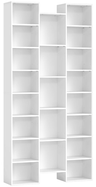 HOMCOM Bibliotecă Modernă din Lemn, Înălțime 181 cm, cu 21 Compartimente și 10 Rafturi Reglabile, Alb | Aosom Romania
