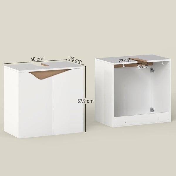 HOMCOM Dulap Sub Lavoar pentru Baie, Dulap de Depozitare cu Uși Soft-Close, pentru Lavoar fără Coloană, Alb | Aosom Romania