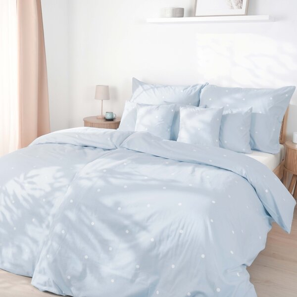 Goldea lenjerie de pat 100% bumbac - buline pe fundal albastru-cer 180 x 200 și 2buc 50 x 70 cm