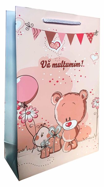 SET 10 pungi de cadou medie pentru botez cu model roz