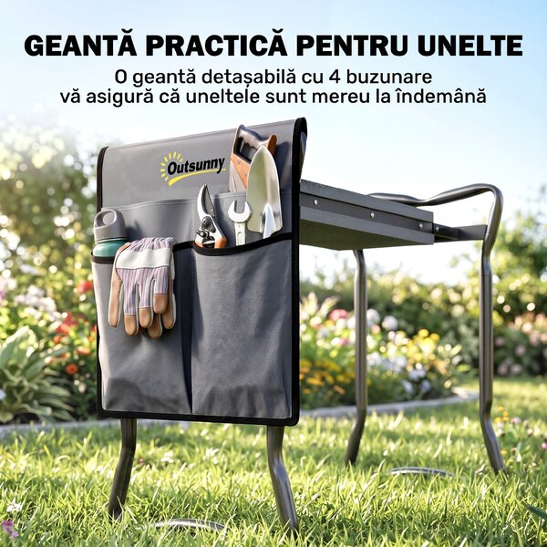 Outsunny Genuncheră și Bancă de Grădină Pliabilă 2 în 1, Culoare Verde Negru | Aosom Romania