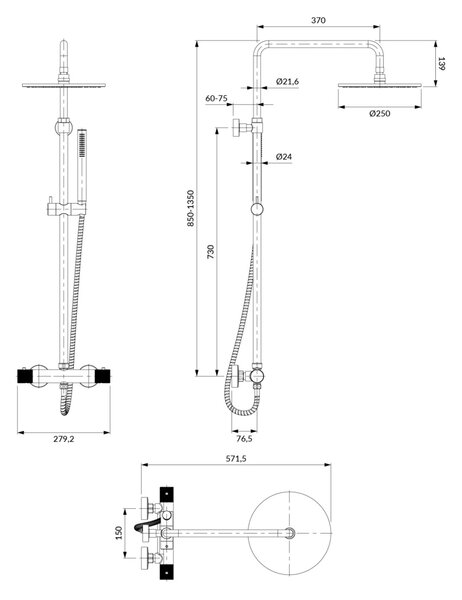 Coloana de dus cu termostat, Omnires CONTOUR ,crom lucios