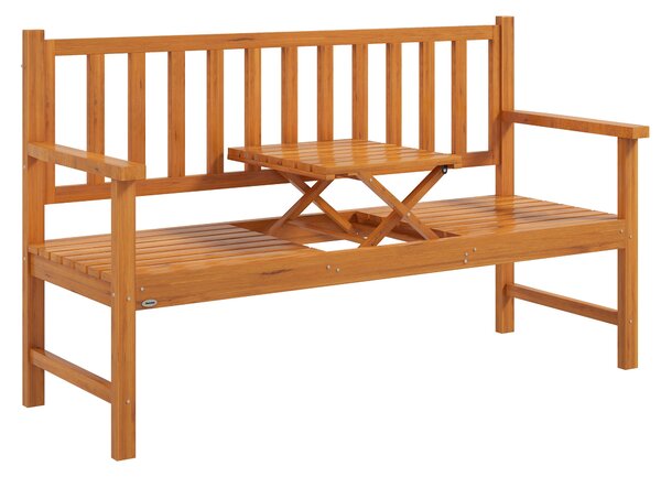Outsunny Bancă de Grădină pentru 2-3 Persoane din Lemn de Pin, Bancă de Exterior cu Măsuță Rabatabilă și Brațe, pentru Balcon și Terasă, 153x56x91 cm, Maro Deschis | Aosom Romania
