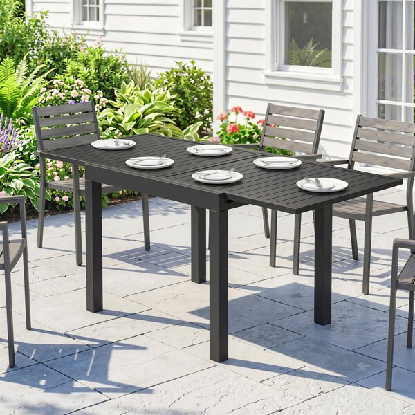 Outsunny Masă de Grădină Extensibilă pentru 4-6 Persoane 80/160x80 cm, Masă de Prânz pentru Exterior din Aluminiu cu Blat Lamelar, pentru Terasă, Balcon, Negru | Aosom Romania