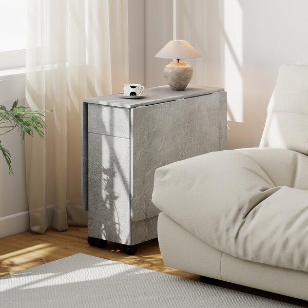 HOMCOM Masă de Luat Masa Pliabilă, Masă de Bucătărie cu Blaturi Rabatabile și Roți cu Frâne pentru 6 Persoane, Birou Compact cu 2 Sertare, 2 Uși și Dulap, pentru Living, 140x76x74î cm, Gri Ciment | Aosom Romania