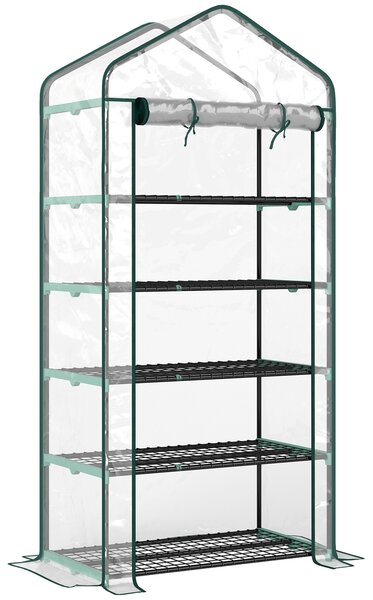 Outsunny Seră tip căsuță cu 5 niveluri, cu ușă rulabilă, din oțel și polietilenă, 90x49x193 cm, transparentă | Aosom Romania
