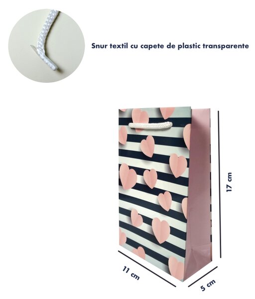 SET 10 pungi de cadou mici, model inimioare si dungi