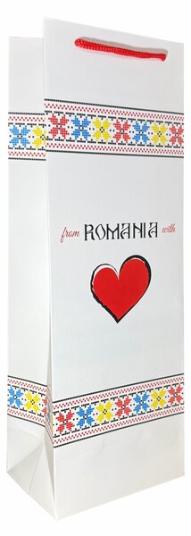 SET 10 pungi de cadou pentru sticla, 36x13x9 cm, model FROM ROMANIA WITH LOVE
