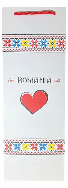 SET 10 pungi de cadou pentru sticla, 36x13x9 cm, model FROM ROMANIA WITH LOVE
